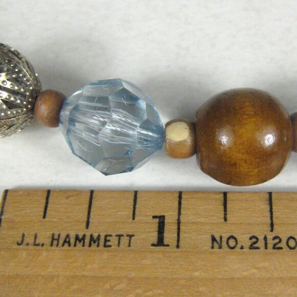 Necklace Women 60 Inch Jewelry Silvertone Blue Wooden Rope Lariats FLAWED Beads - Picture 8 of 10